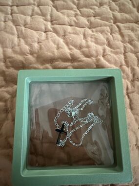 Sterling Silver Chain Necklace with Black Cross Pendant